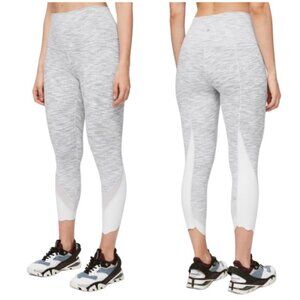 Lululemon Wunder Under Scalloped Hem High-Rise Cropped Leggings Gray White XS 2